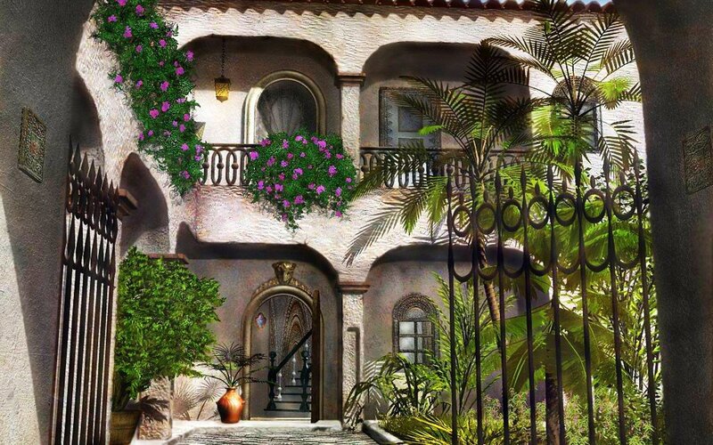 Courtyard with Arched Entrance — Beige