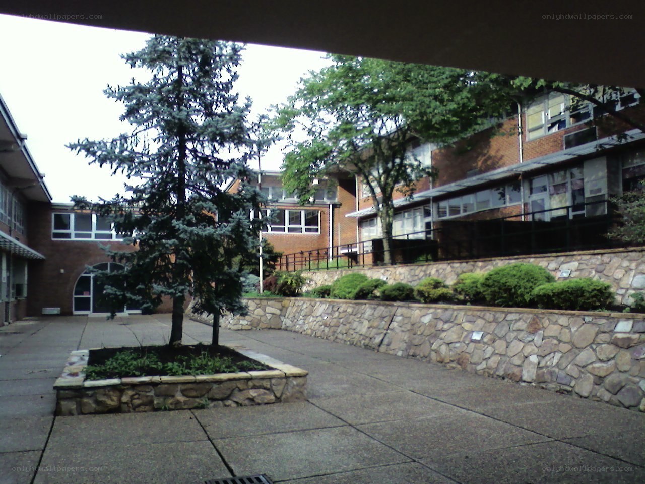 courtyard with brick buildings