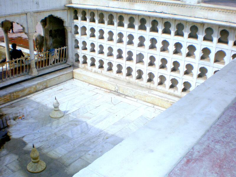 courtyard with carved wall