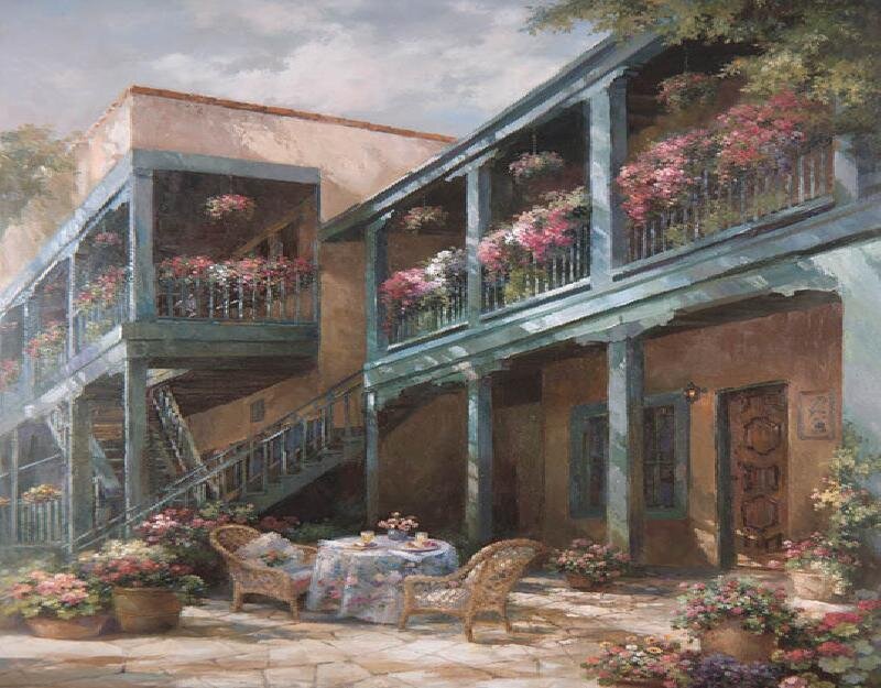 Courtyard with flowers and balcony