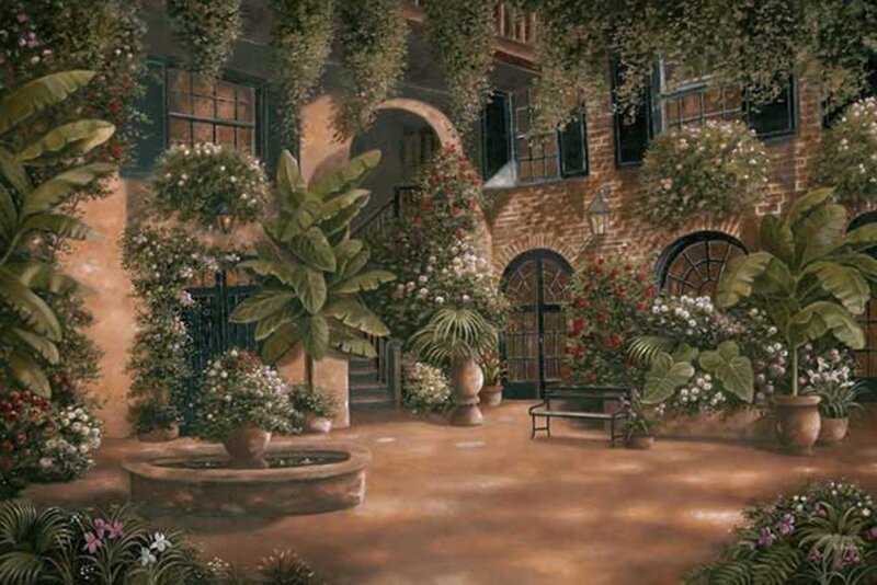 Courtyard with Fountain — Brown, Serene