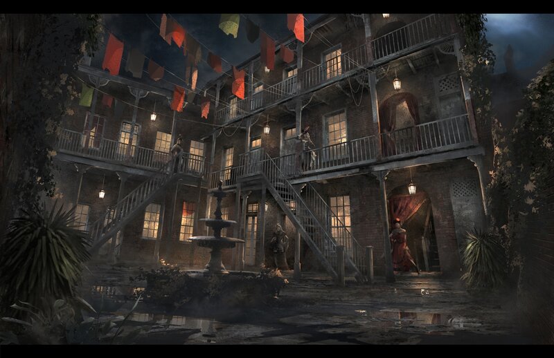 Courtyard with Fountain — Dark