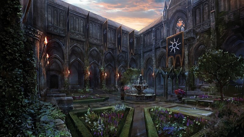 Courtyard with Fountain — Gray