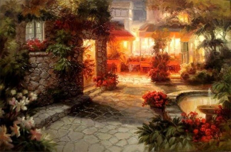 Courtyard with Fountain — Orange