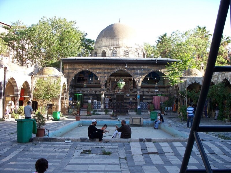 Courtyard with mosque and fountain