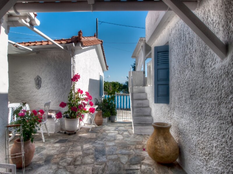 Courtyard with Potted Flowers