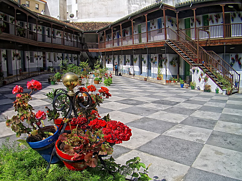 Courtyard with Potted Plants — Red