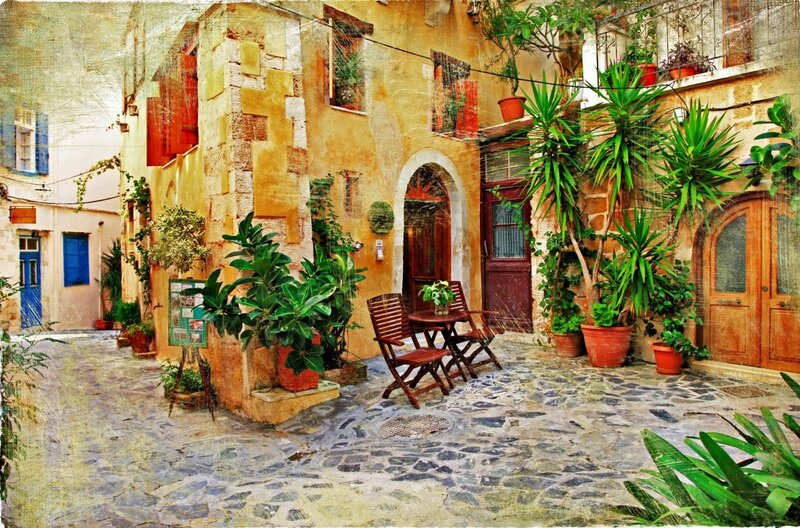 Courtyard with Potted Plants — Yellow