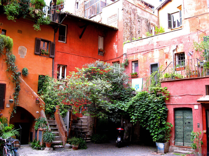 Courtyard with Red Buildings