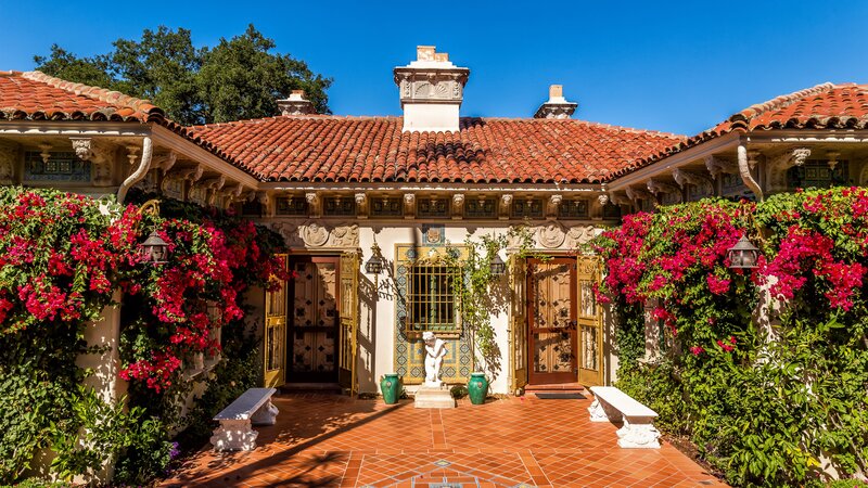 Courtyard with Red Flowers