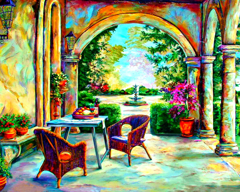 Courtyard with Table and Chairs — Blue