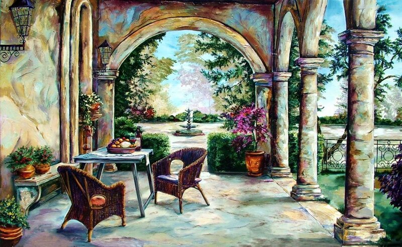 Courtyard with Table and Chairs — Brown