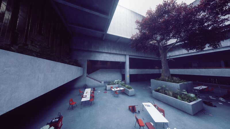 Courtyard with Tables and Tree