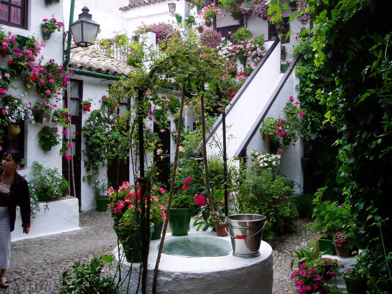 Courtyard with Well and Flowers