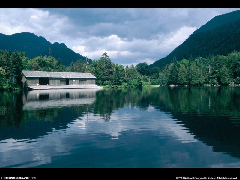 Covered boat house on a lake
