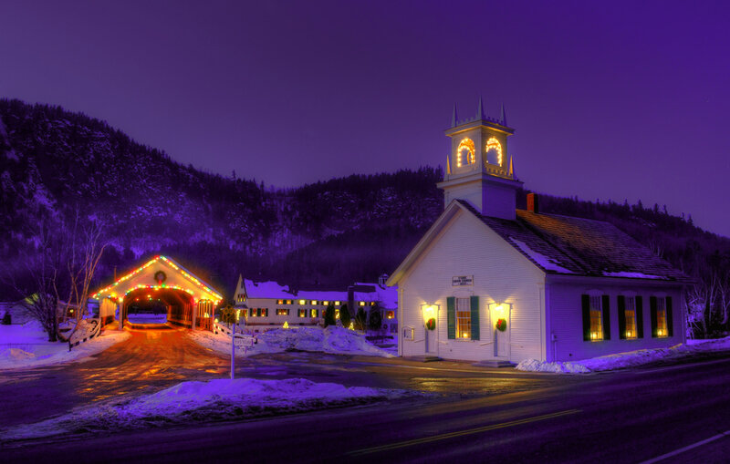 Covered Bridge and Church — Purple