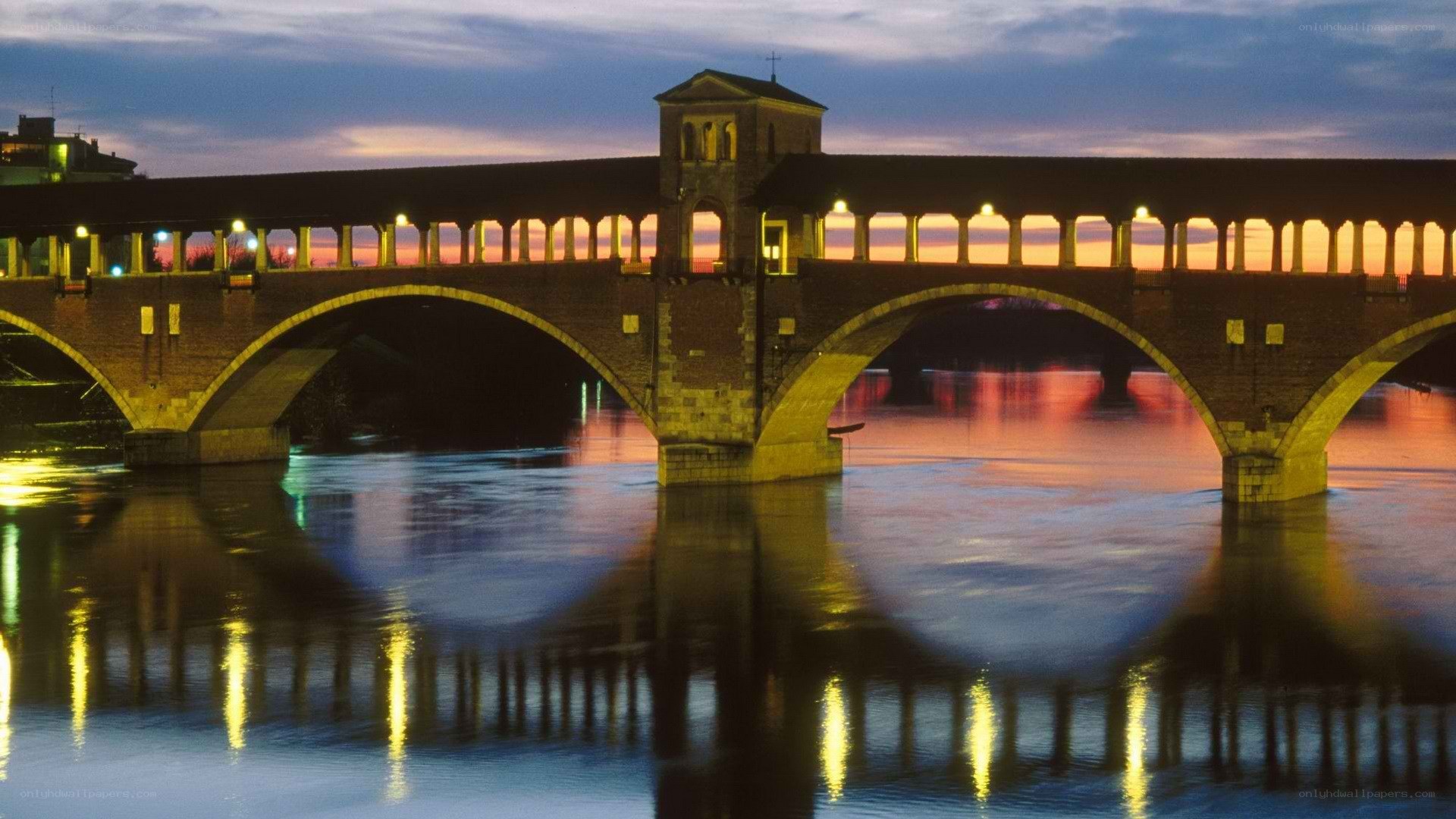 Covered bridge at dusk