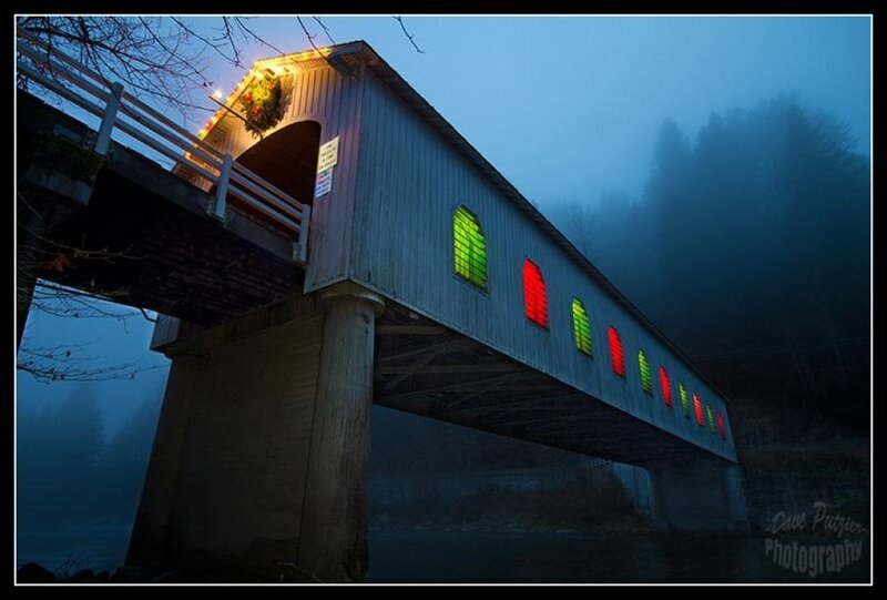 Covered Bridge at Night — Blue
