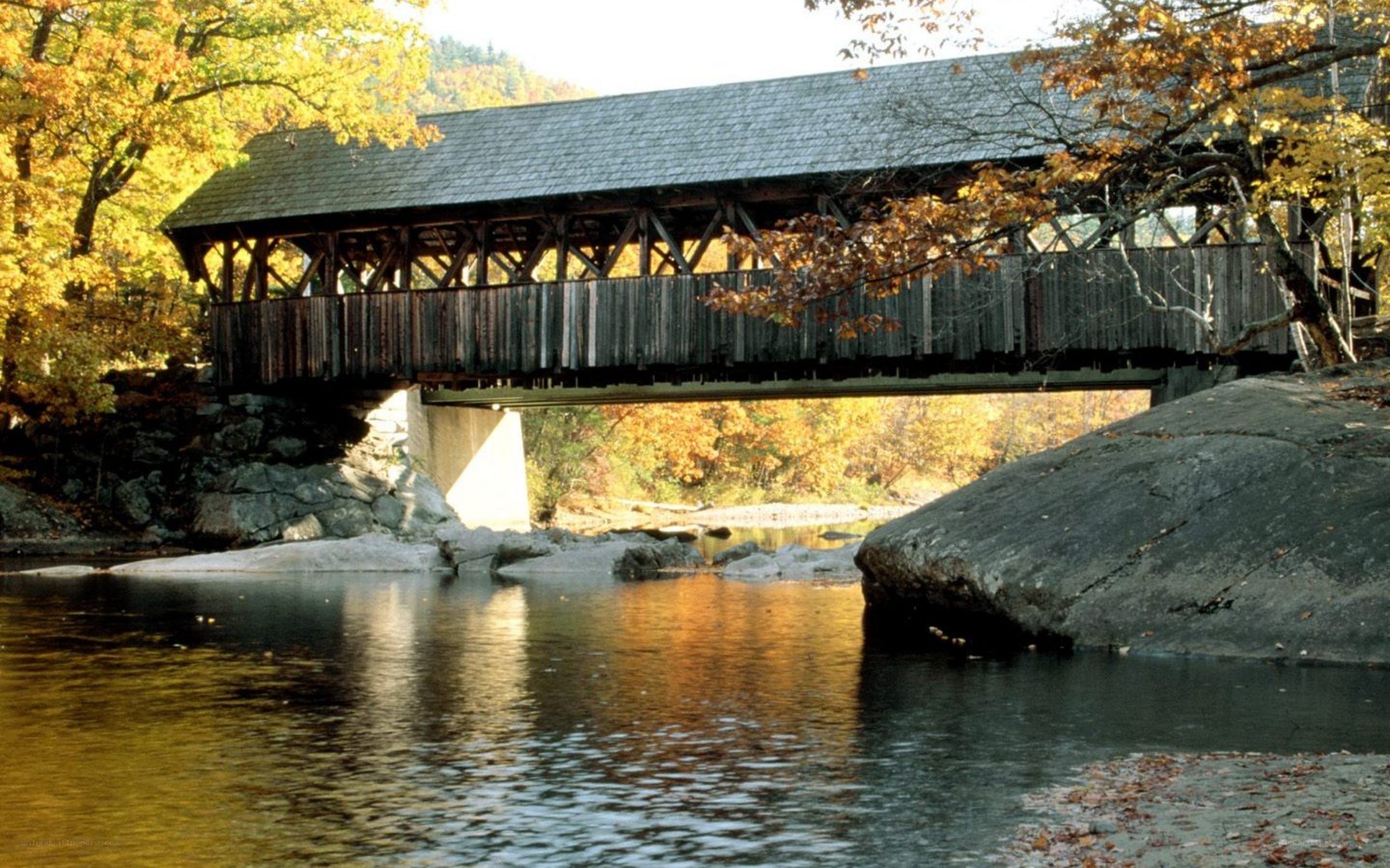 covered bridge in autumn
