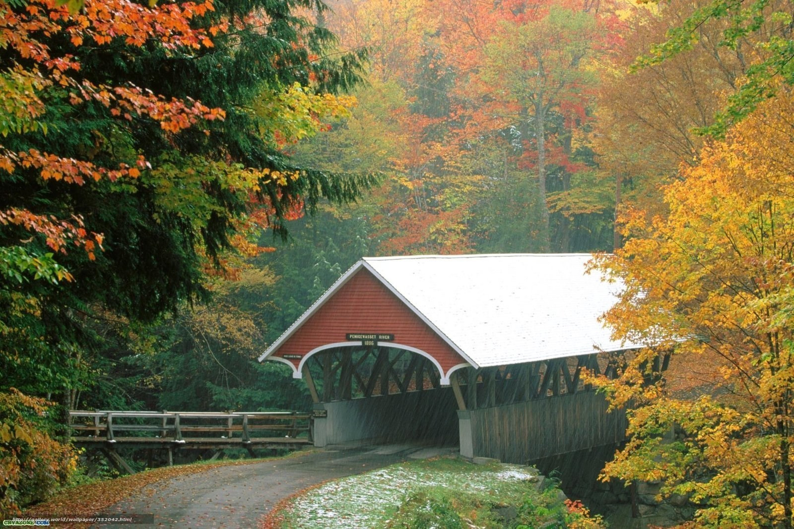 covered bridge in autumn