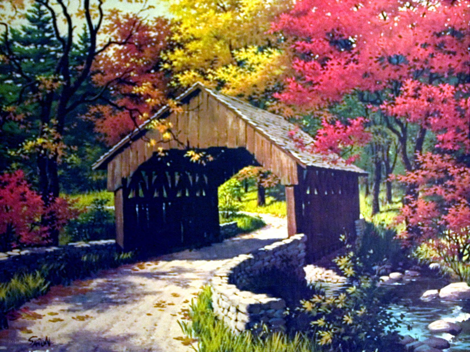 Covered bridge in autumn