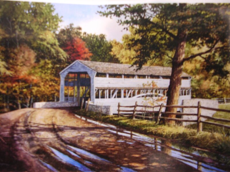covered bridge in autumn