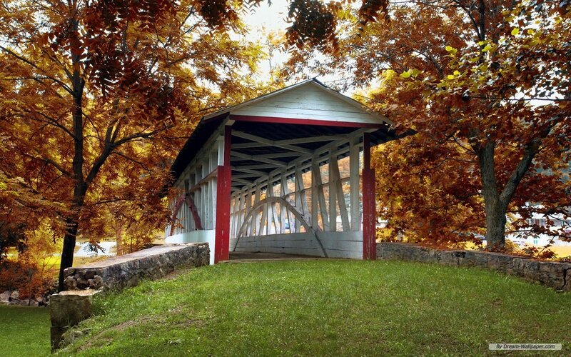 Covered Bridge in Autumn — Green