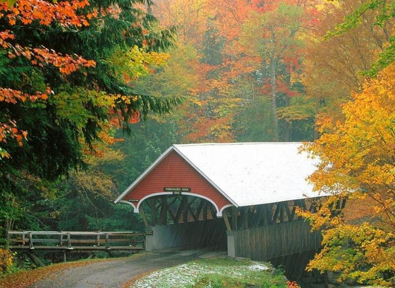 Covered Bridge in Autumn — Red