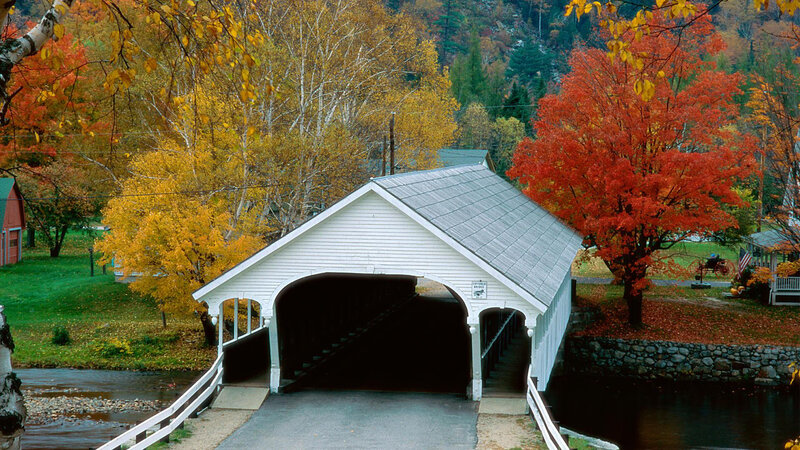Covered Bridge in Autumn — White