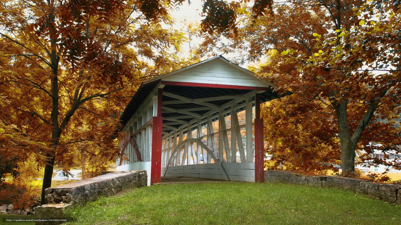 covered bridge in autumn