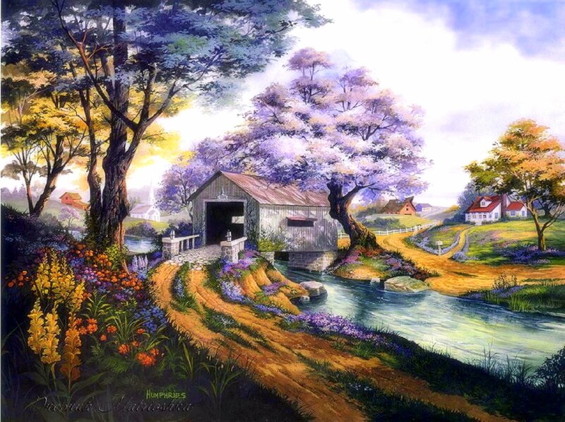 Covered Bridge in Countryside — Green
