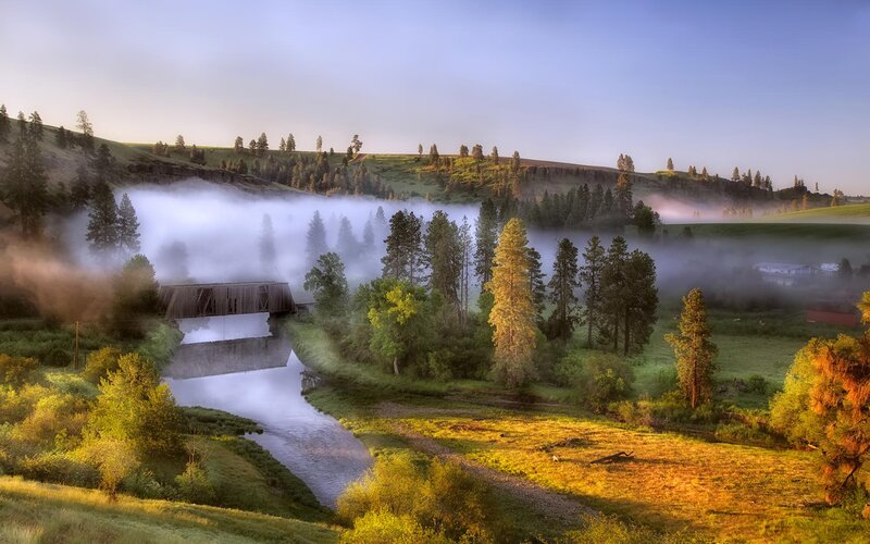Covered Bridge in Fog