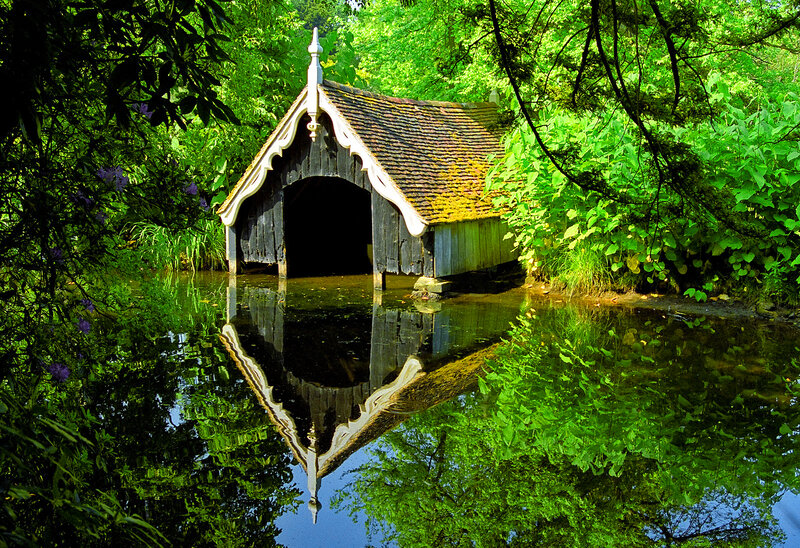 Covered Bridge in Forest — Green, Serene, Afternoon