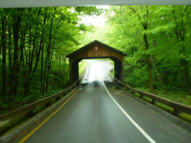 Covered Bridge in Forest — Green, Serene, Summer