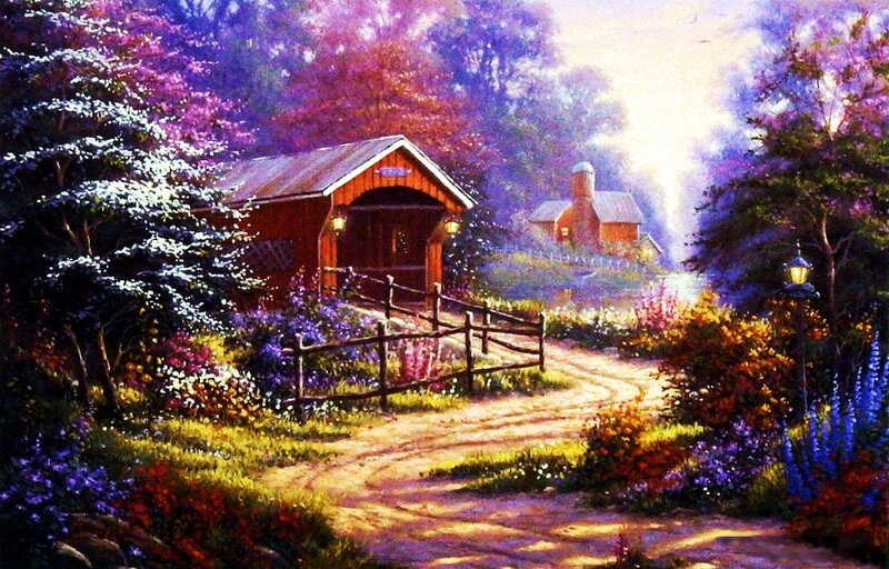 Covered Bridge in Garden — Purple