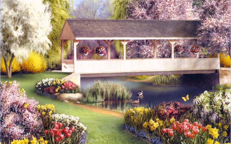Covered Bridge in Garden