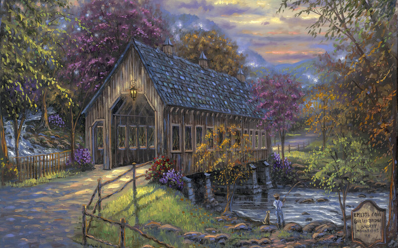 Covered Bridge in Mountains