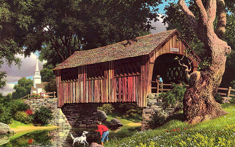 Covered Bridge in Village