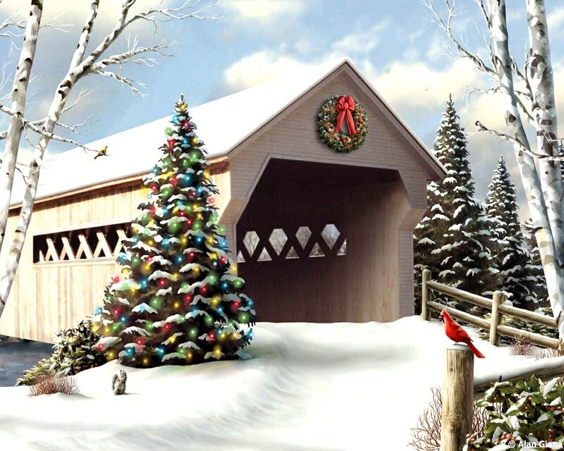 Covered Bridge in Winter — White