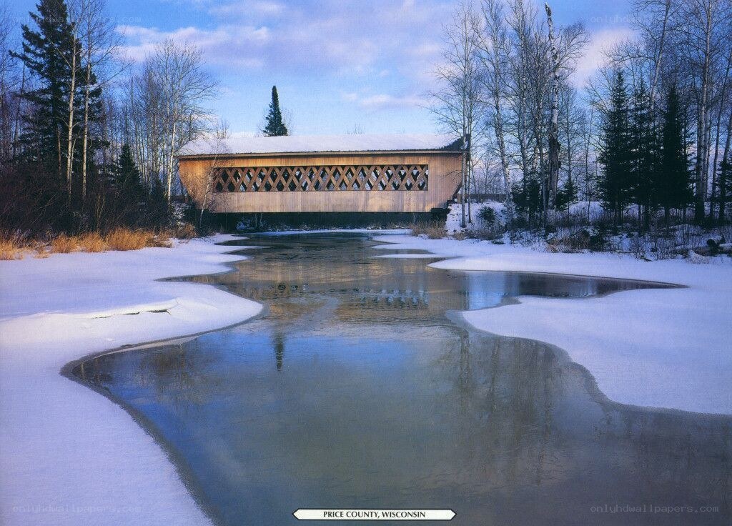covered bridge in winter