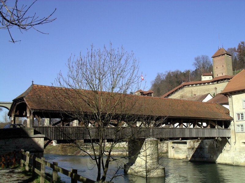 Covered bridge over a river