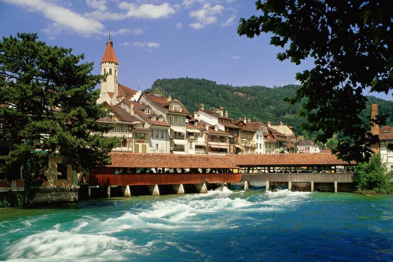 Covered bridge over a river