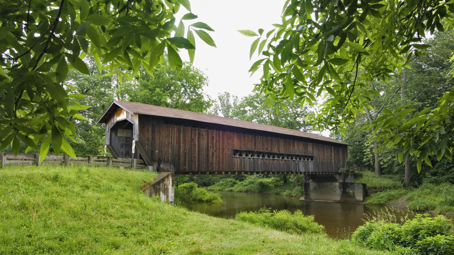 covered bridge over river