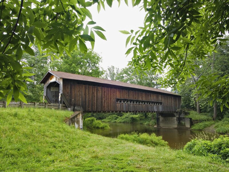 covered bridge over river
