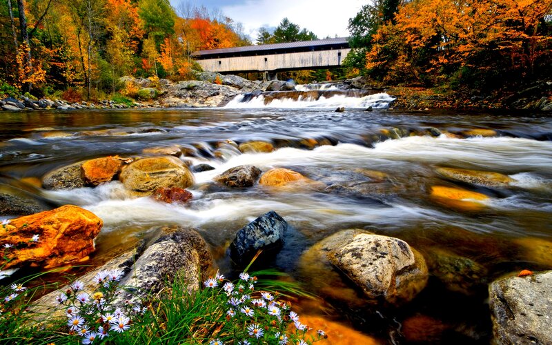 Covered Bridge over River — Orange