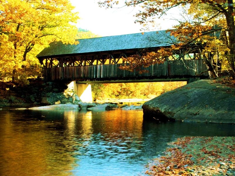 Covered Bridge over River — Yellow