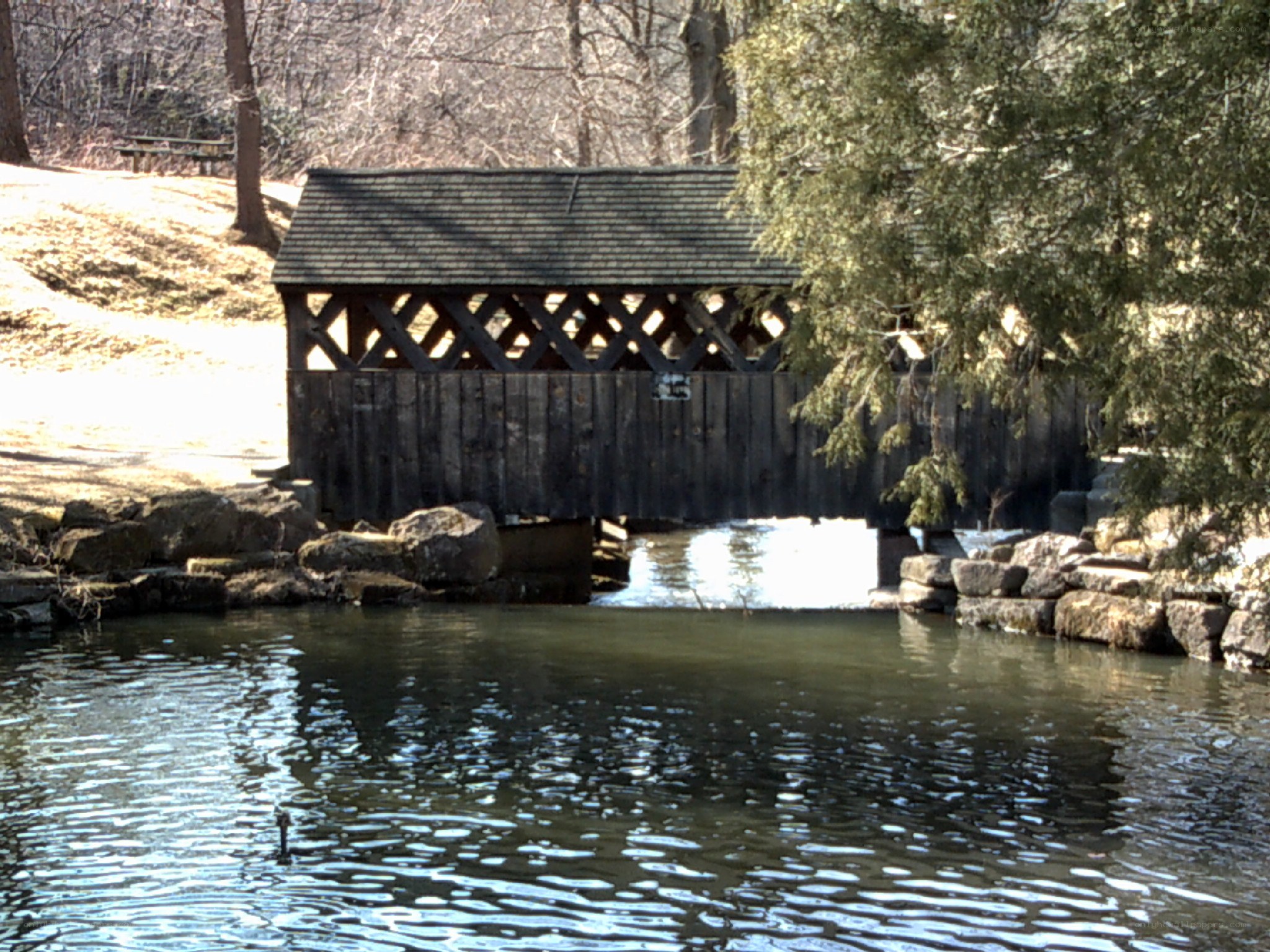 covered bridge over stream
