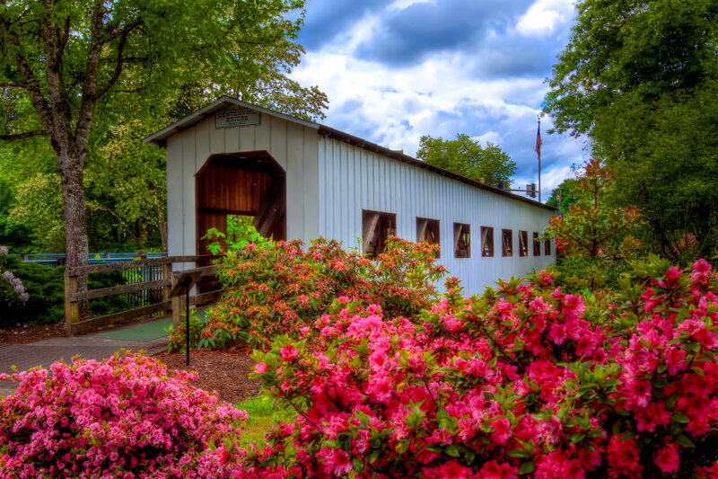 Covered Bridge with Flowers