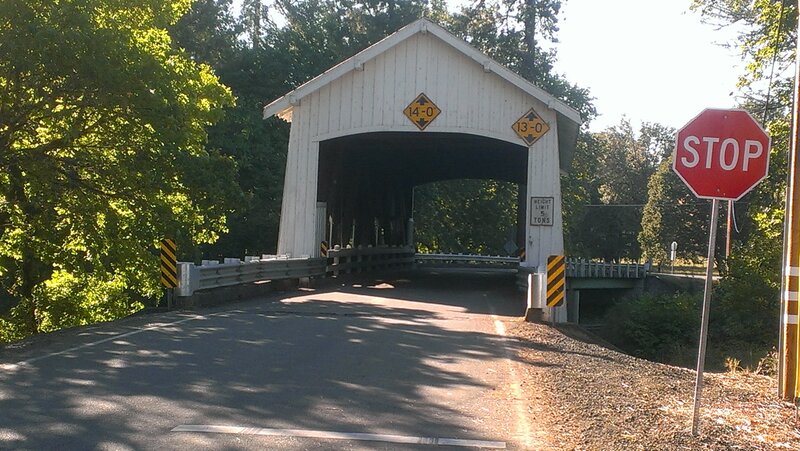 Covered Bridge with Stop Sign
