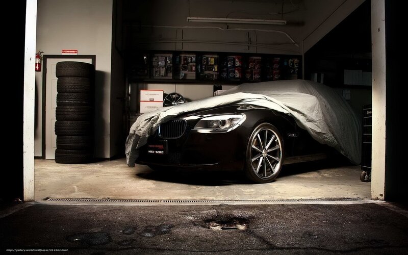 Covered car in garage